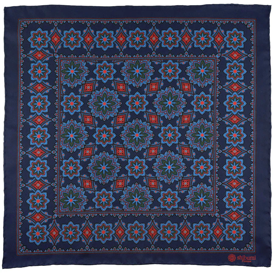 Ancient Madder Silk Pocket Square - Navy - 43x43cm
