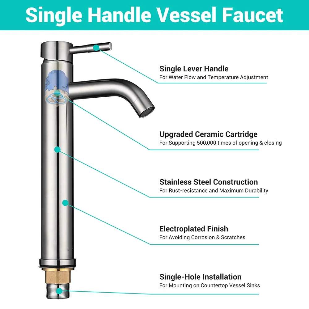 Aquaterior Modern Tall Bathroom Vessel Faucet 12"H
