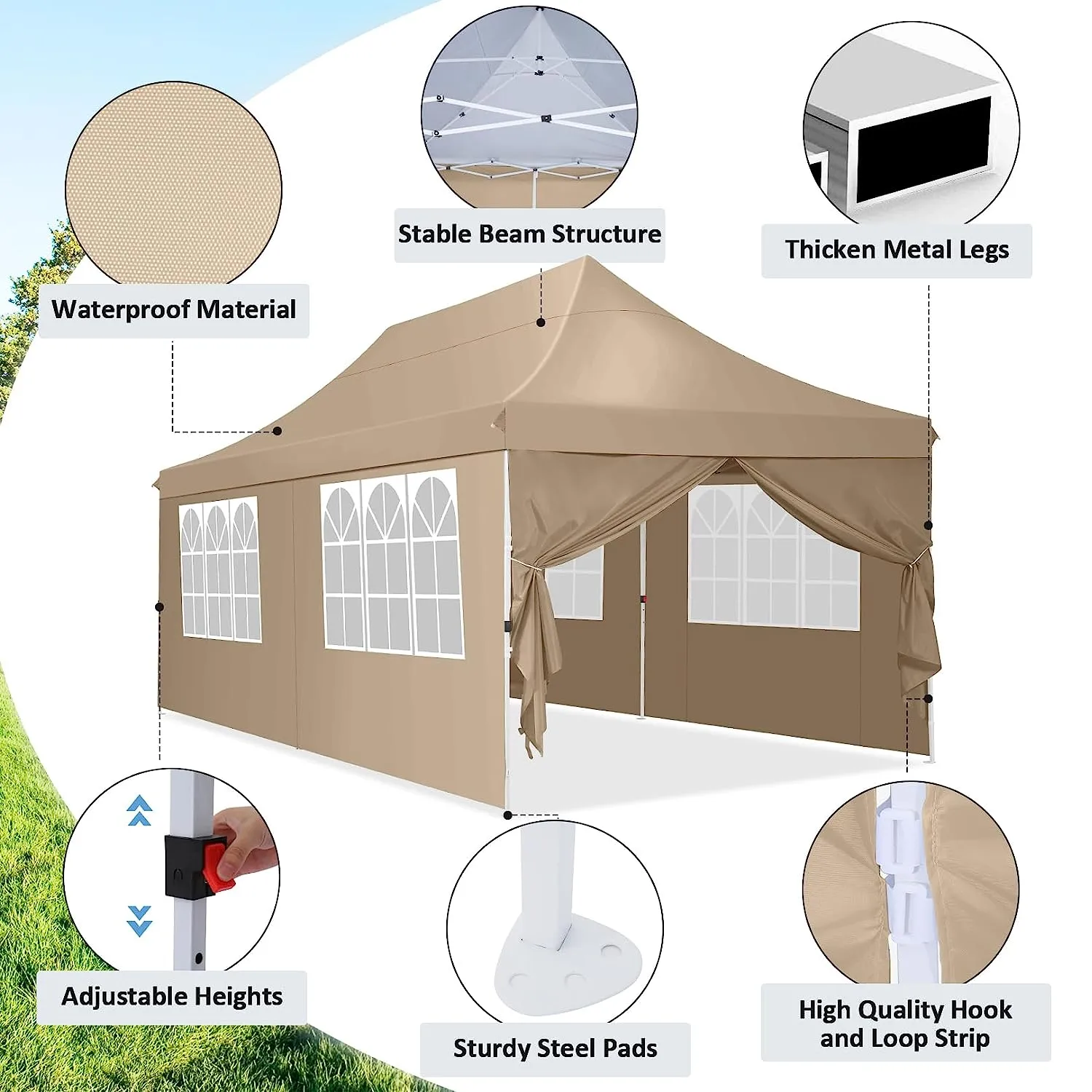 COBIZI 10x20 Pop Up Waterproof Party Tent Canopy with 6 Removable Sidewalls