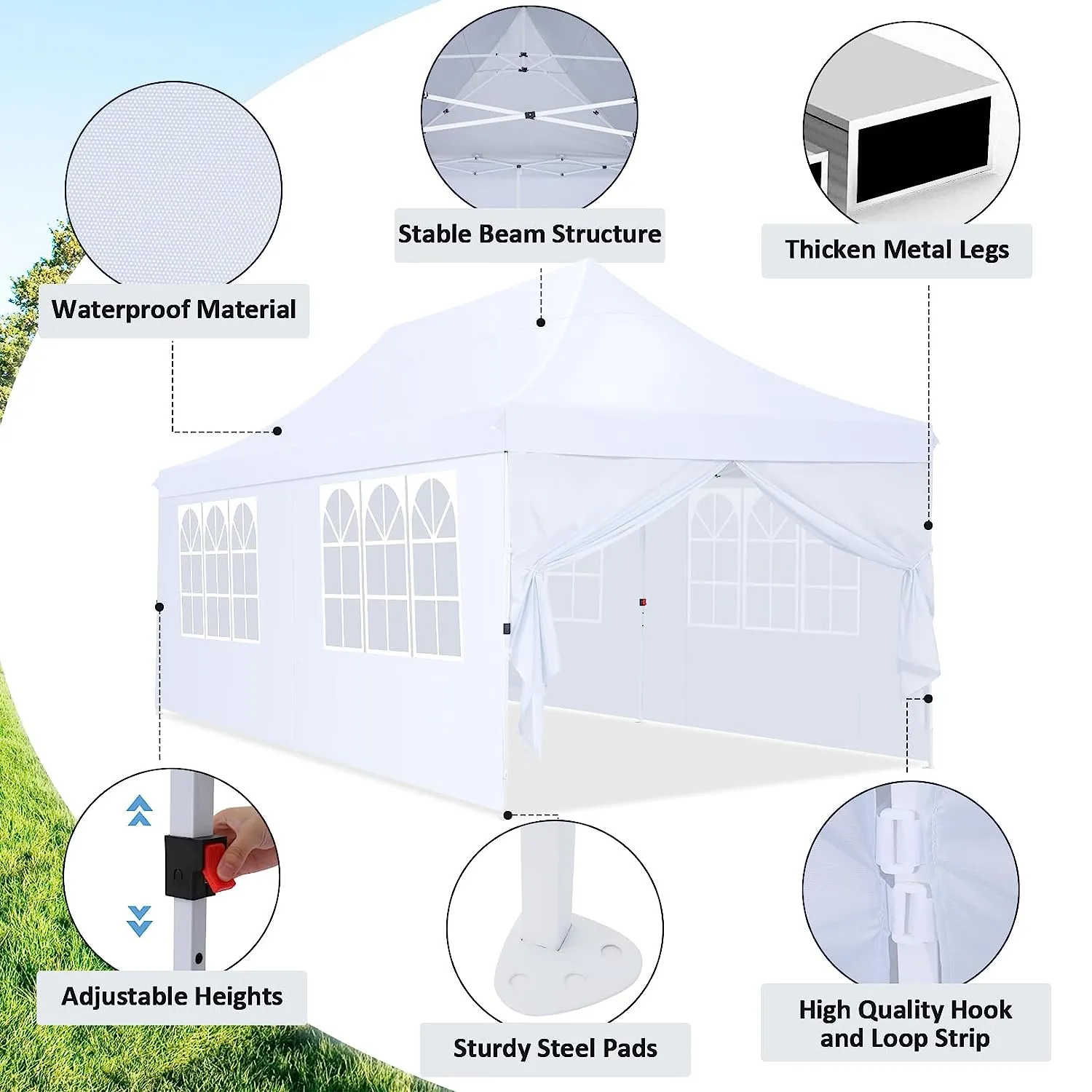 COBIZI 10x20 Pop Up Waterproof Party Tent Canopy with 6 Removable Sidewalls